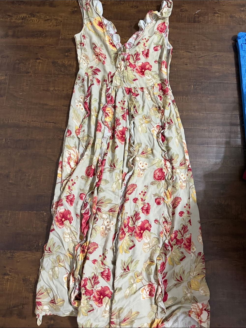 H&M Floral Ruffle V-Neck Maxi Dress - Red, Yellow & Cream